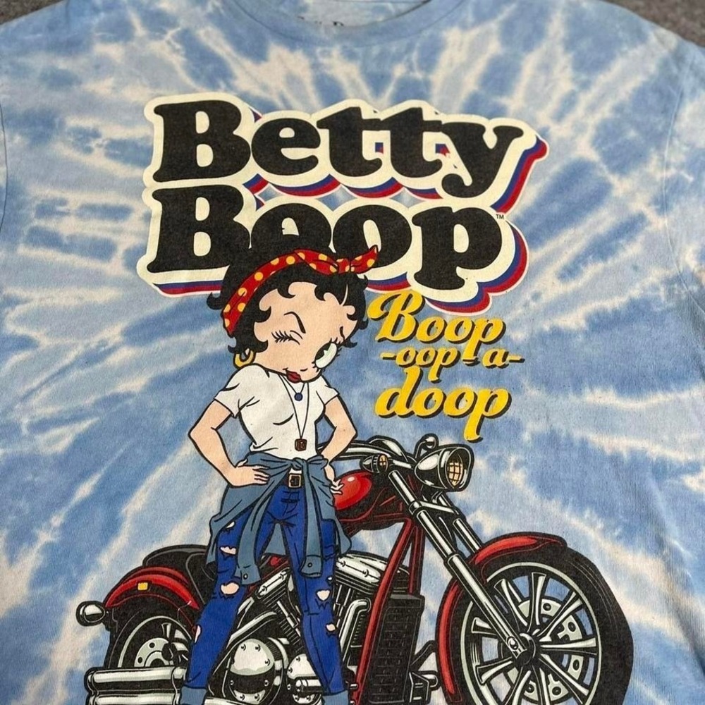 Betty Boop Biker Motorcycle Tie Dye Graphic T Shirt Women's Large Blue